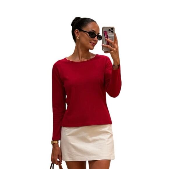 Ralph Lauren Tops - Lauren Ralph Lauren Red Long Sleeve Cotton Knit Top Womens Medium M Classic